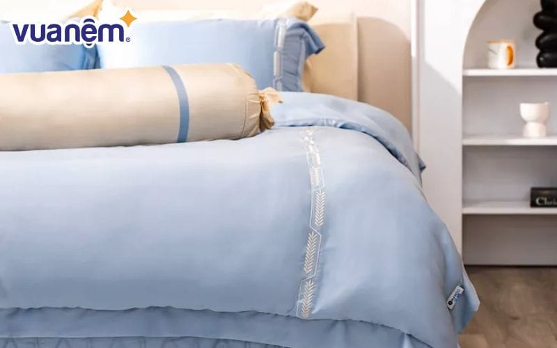 Bộ Chăn ga lụa tencel cao cấp Amando Soulmate 7 chi tiết màu Xanh