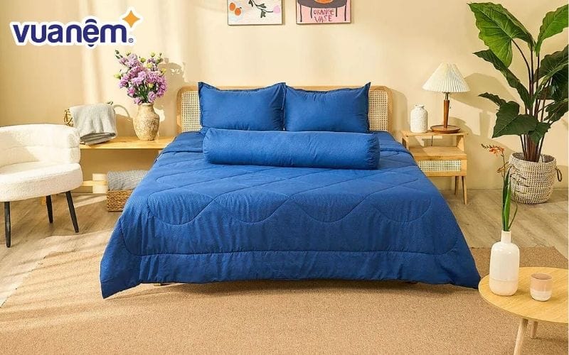Bộ chăn ga chun Amando Rina 5 chi tiết màu xanh
