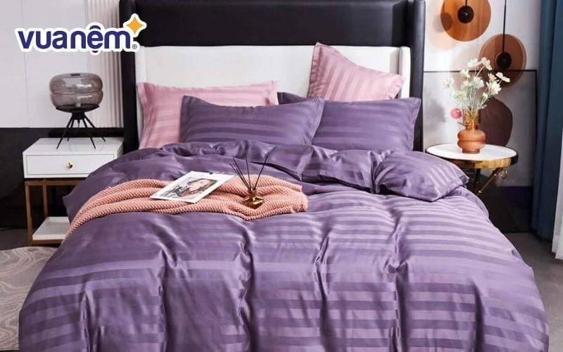 Bộ chăn ga màu tím nhạt cao cấp Cotton 3F SERENA