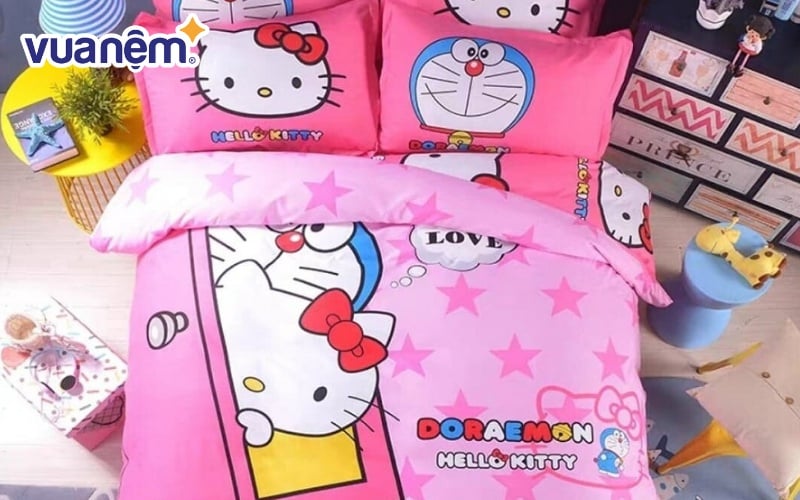 Mền Doremon kết hợp Hello Kitty ngộ nghĩnh, đáng yêu