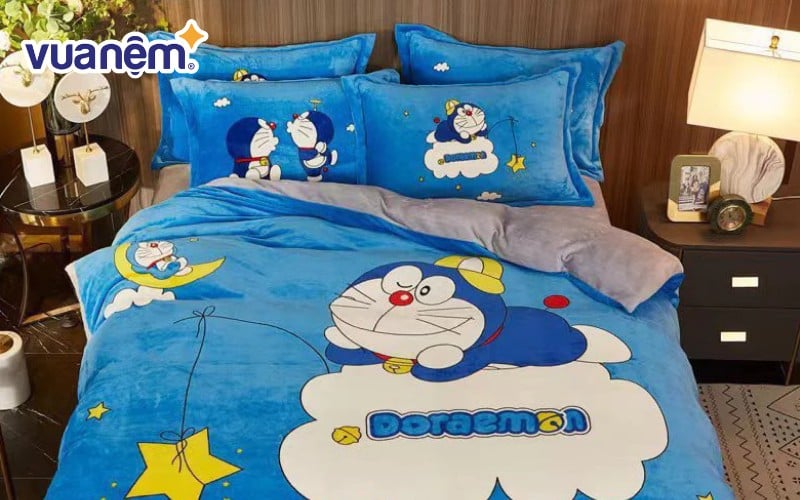 Mền Doremon nỉ nhung gợi nhớ tuổi thơ với hình ảnh chú mèo máy đáng yêu