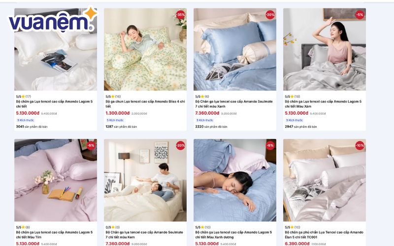 Vua Nệm hiện cung cấp nhiều mẫu drap giường lụa tencel sang trọng