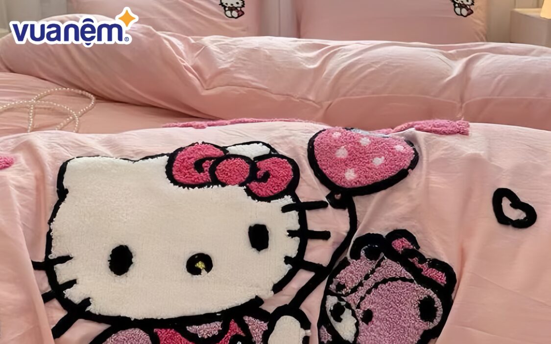 Bộ ga hello kitty cotton đũi thích hợp cho mùa hè