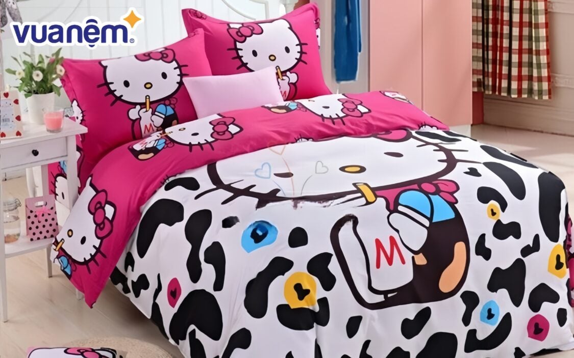 Bộ ga giường Hello Kitty bò sữa siêu đáng yêu 