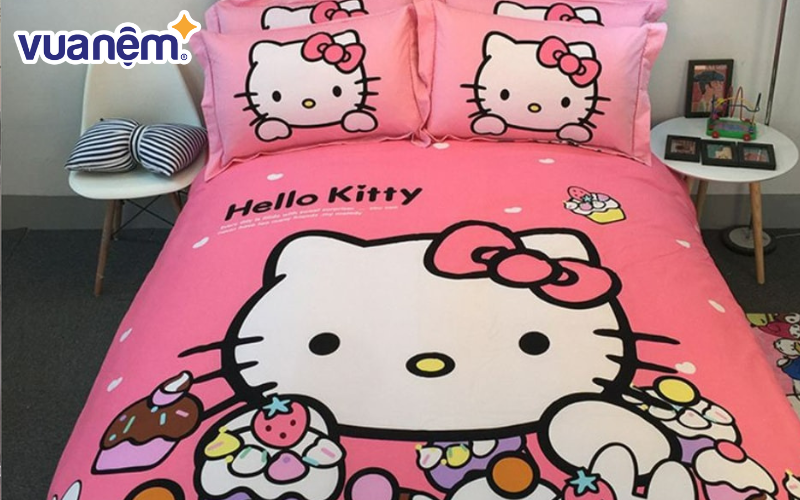 Bộ ga trải giường Hello Kitty màu hồng 
