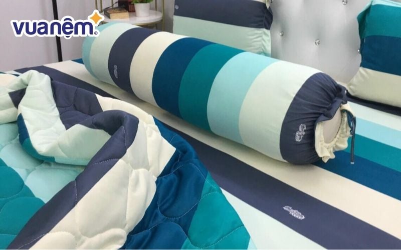 Bộ ga trải giường thun lạnh sọc xanh dương Hàn Quốc
