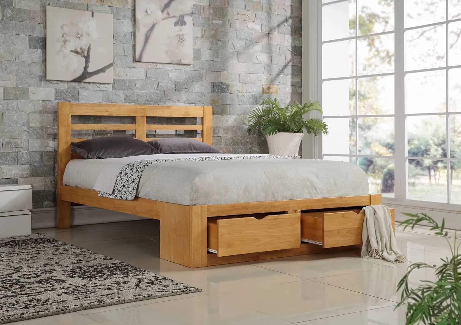Mẫu giường gỗ tự nhiên có ngăn kéo 3