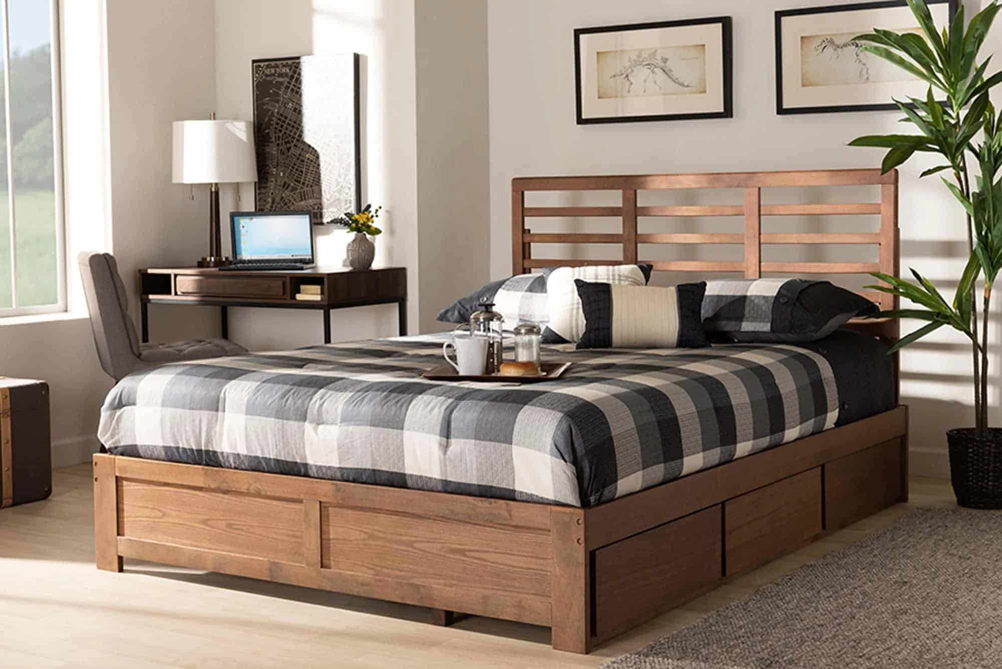 Giường ngủ có ngăn kéo làm từ gỗ tự nhiên an toàn