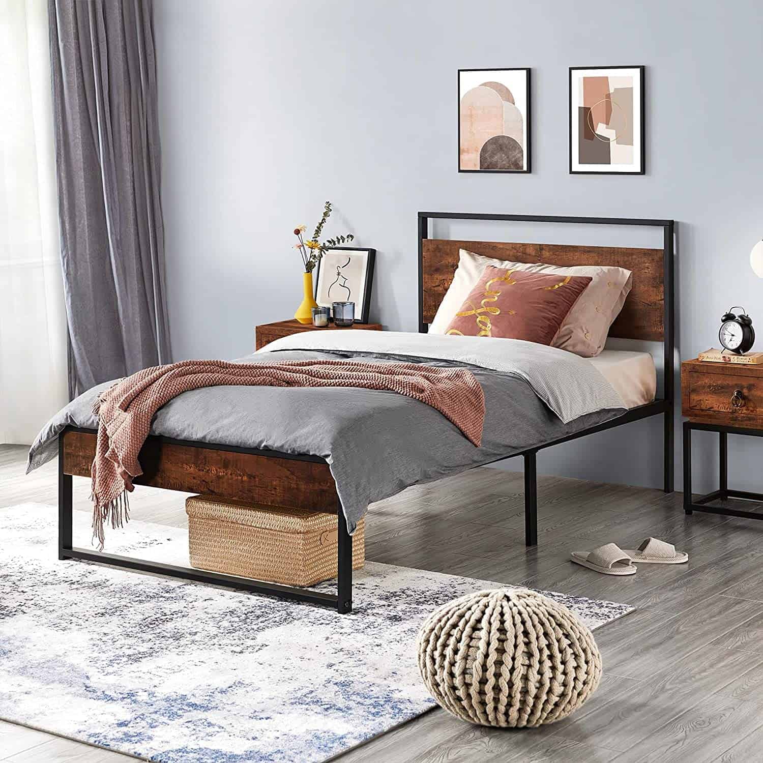 Mẫu giường sắt kết hợp gỗ 