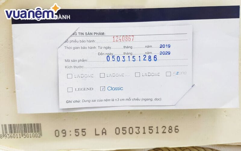 Mã sản phẩm và phiếu bảo hành sản phẩm trùng khớp