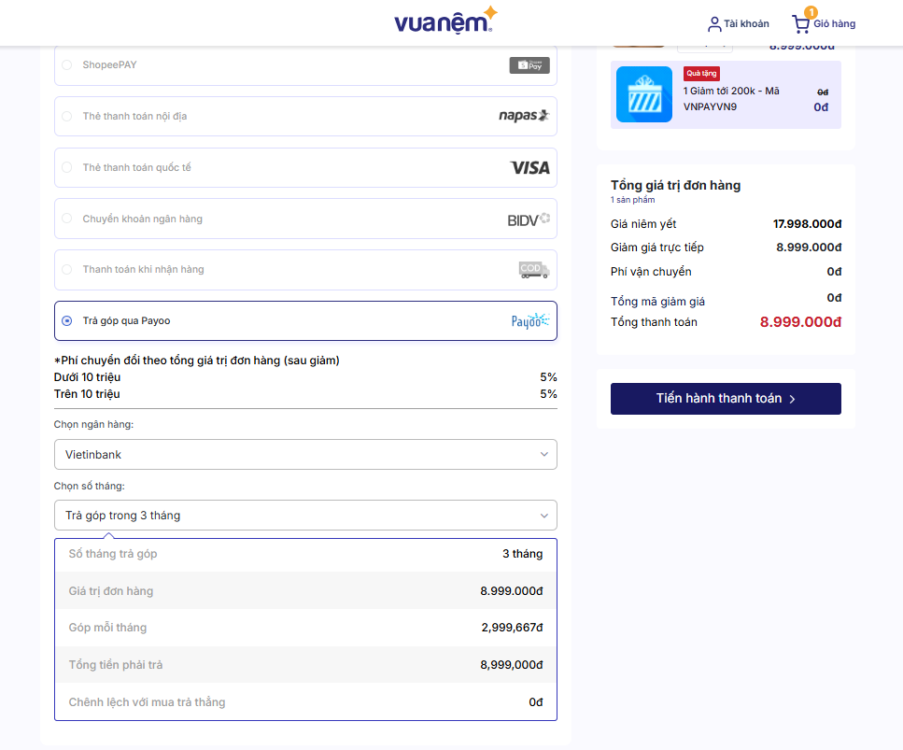 Tích chọn hình thức trả góp Payoo để tiến hành mua trả góp online sản phẩm