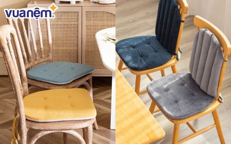 Những chiếc nệm ngồi được kê dưới ghế ngồi của bàn ăn để người ngồi có cảm giác thoải mái.