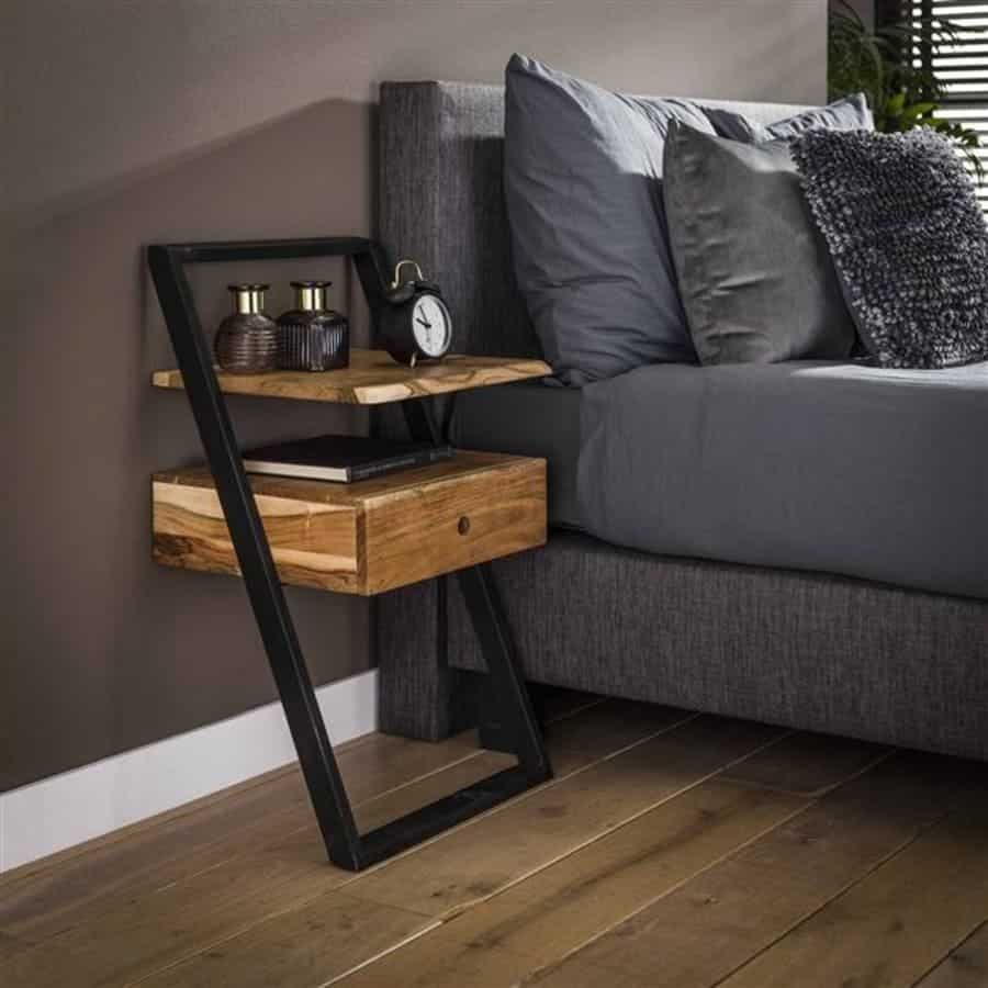 Tủ đầu giường kết hợp gỗ và kim loại