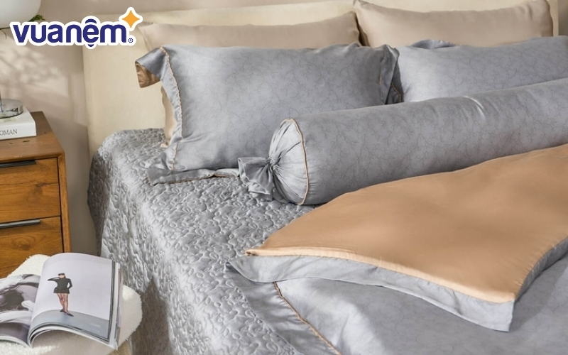 Bộ chăn ga phủ chần Lụa Tencel cao cấp Amando Élan 5 chi tiết TC003