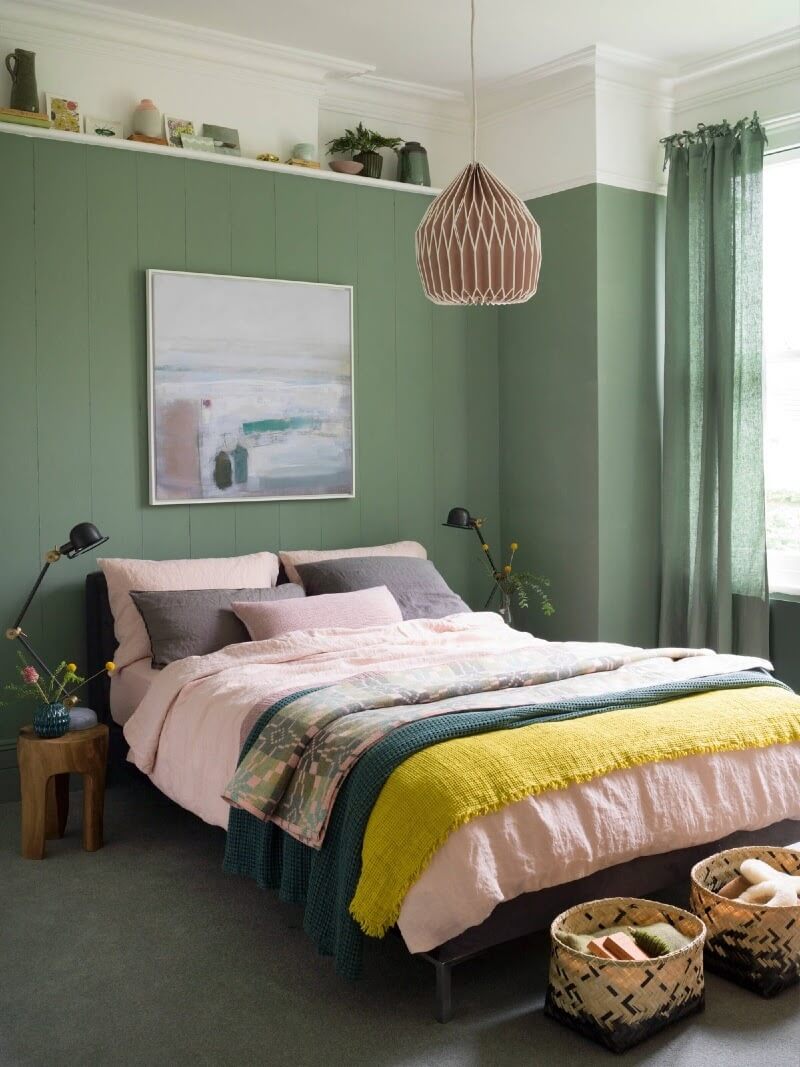 Phòng ngủ với màu xanh lá