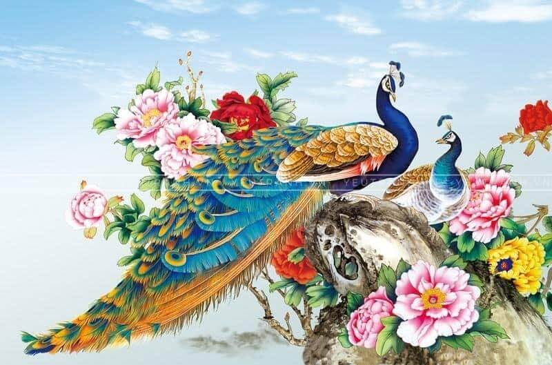 Tranh “Chim công & Hoa Mẫu Đơn”