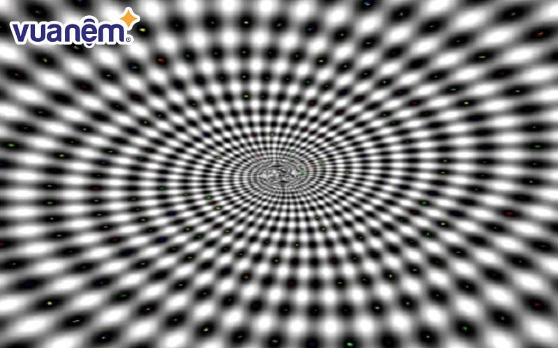 Các đường vòng cung có độ dài khác nhau, kết hợp với hiệu ứng màu sắc tạo thành một vòng xoáy không đáy, hút mắt người nhìn.