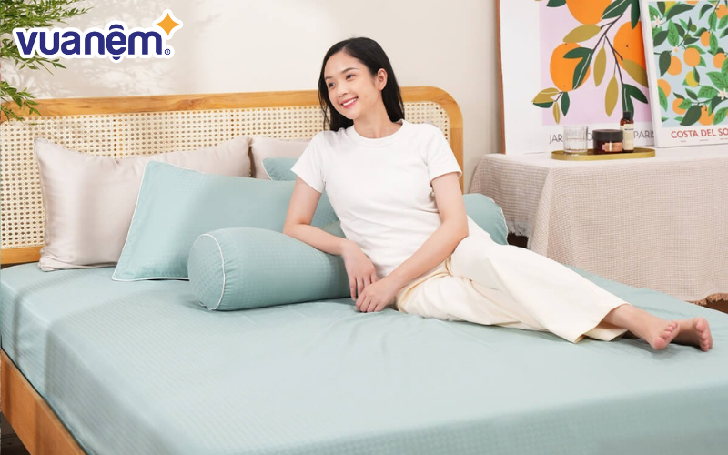 Bộ ga giường màu xanh ngọc polyester gấm Amando Ellie