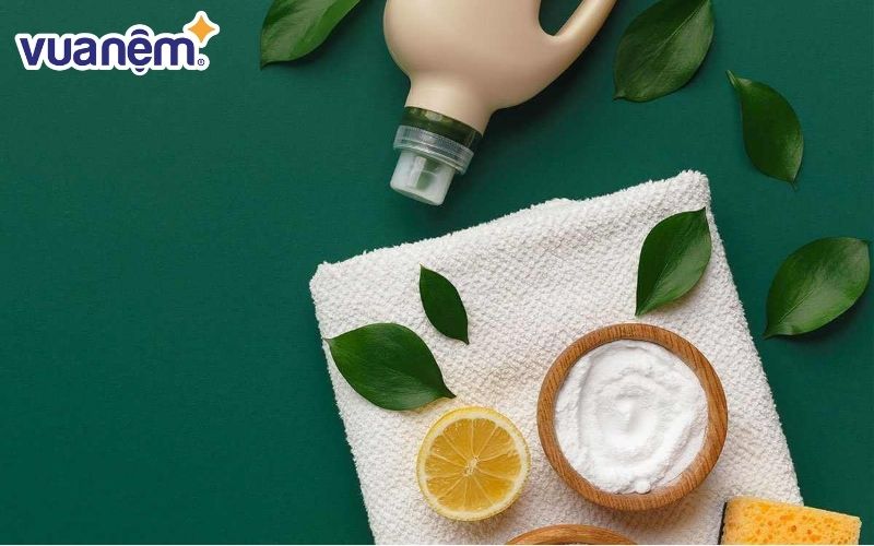 Trước khi giặt khô bạn nên dùng baking soda, chanh hoặc giấm để xử lý trước vết bẩn trên nệm