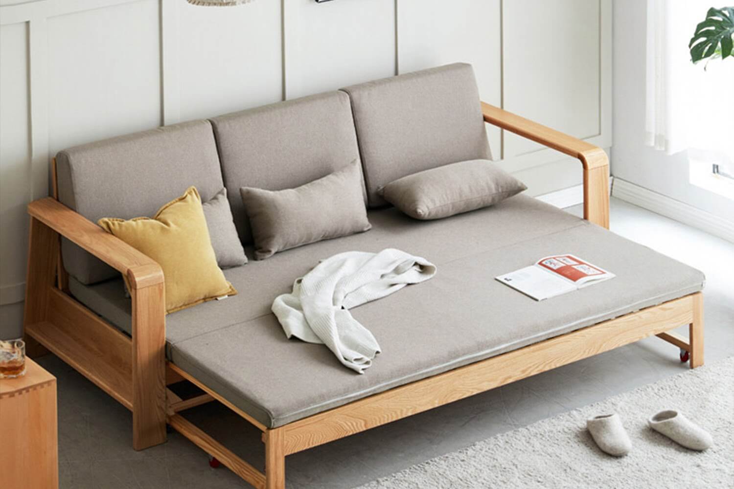 Giường gỗ 1m2 2m kết hợp sofa 