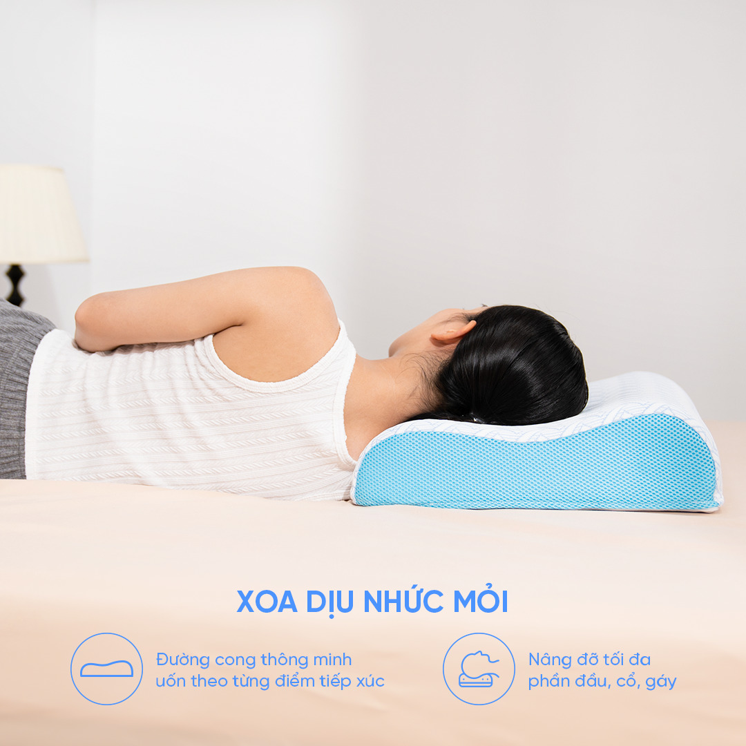 Gối foam Comfy Nami có thiết kế dạng lượn sóng giúp chống ngáy ngủ hiệu quả