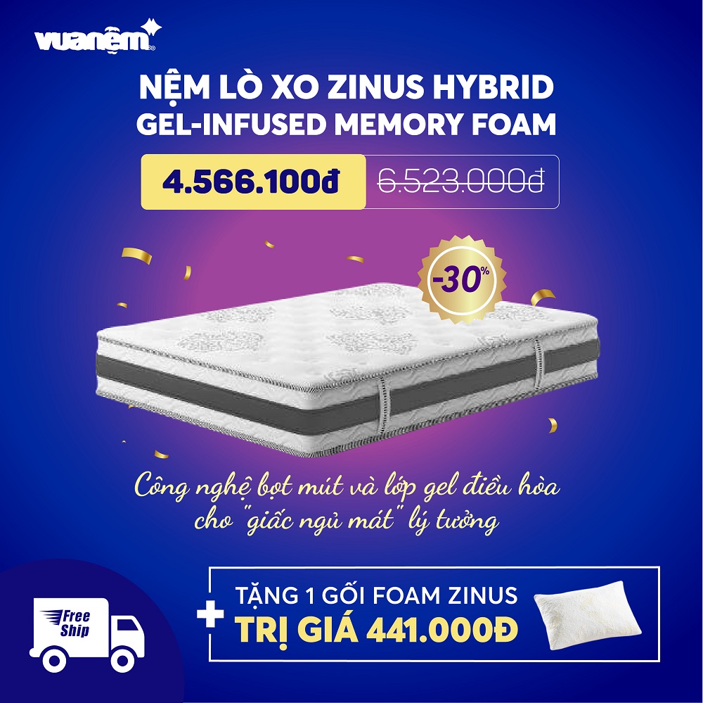 nệm Lò xo Zinus Hybrid Gel-Infused Memory Foam