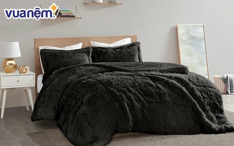 Bộ chăn ga gối đệm màu đen nhung lông