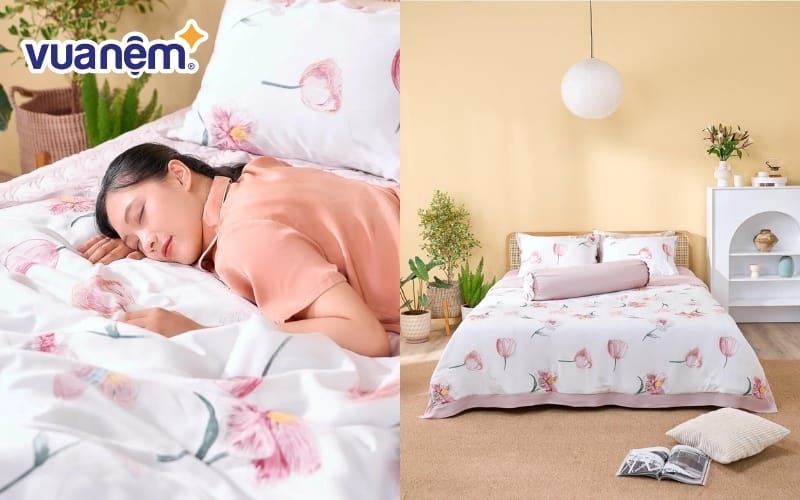 Bộ ga chăn gối màu hồng phủ sợi gỗ thiên nhiên Amando Jamila 5 chi tiết LC008