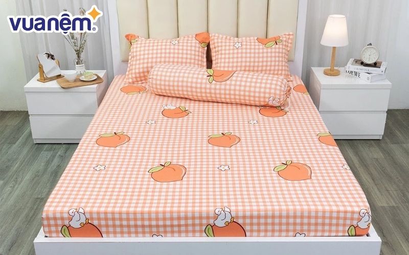 Ga giường 1m họa tiết đào cam
