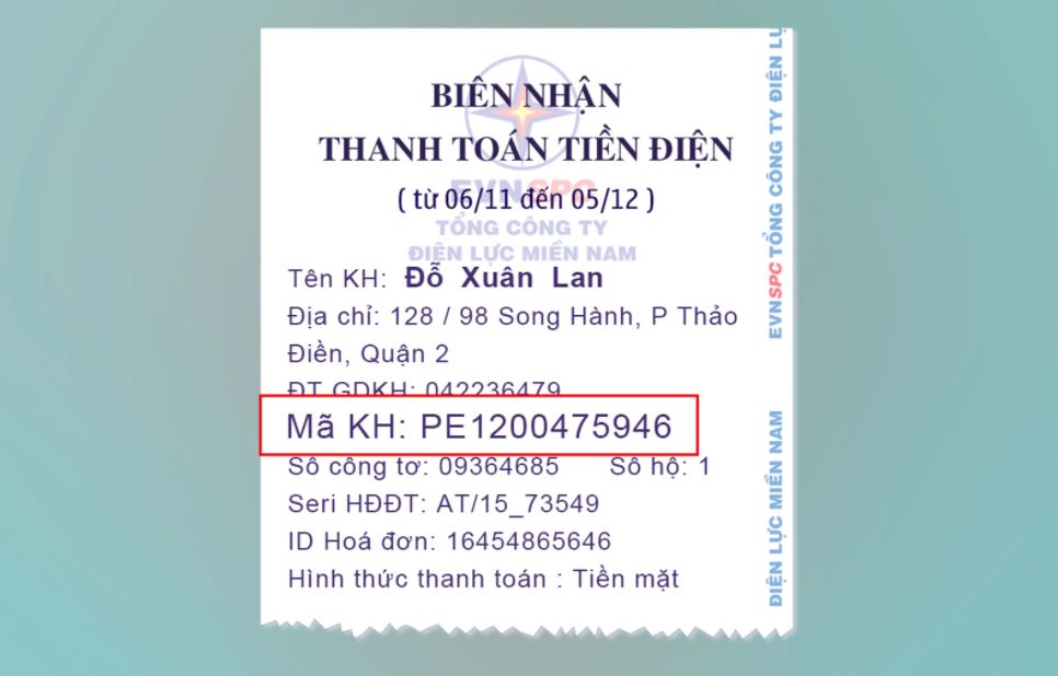 mã khách hàng trong hóa đơn tiền điện