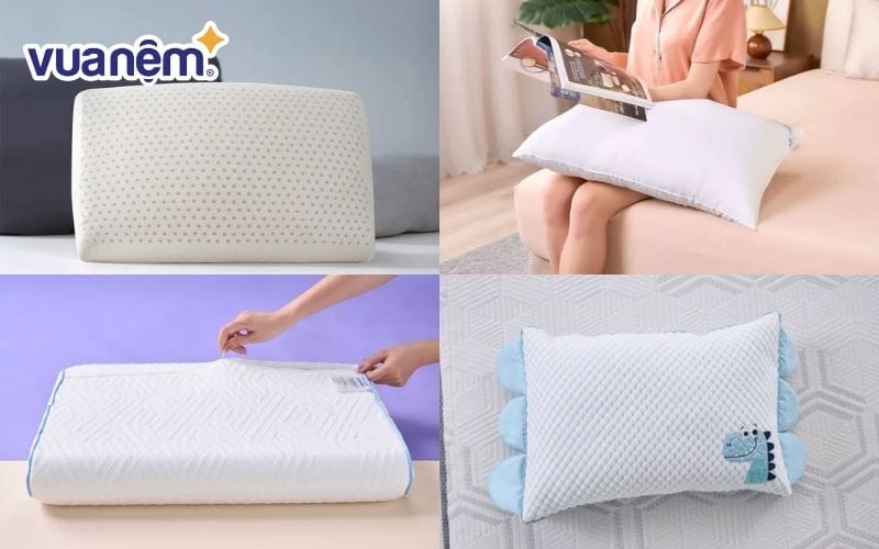 Gối ngủ có 4 loại phổ biến là gối lông vũ, gối bông, gối foam và gối cao su