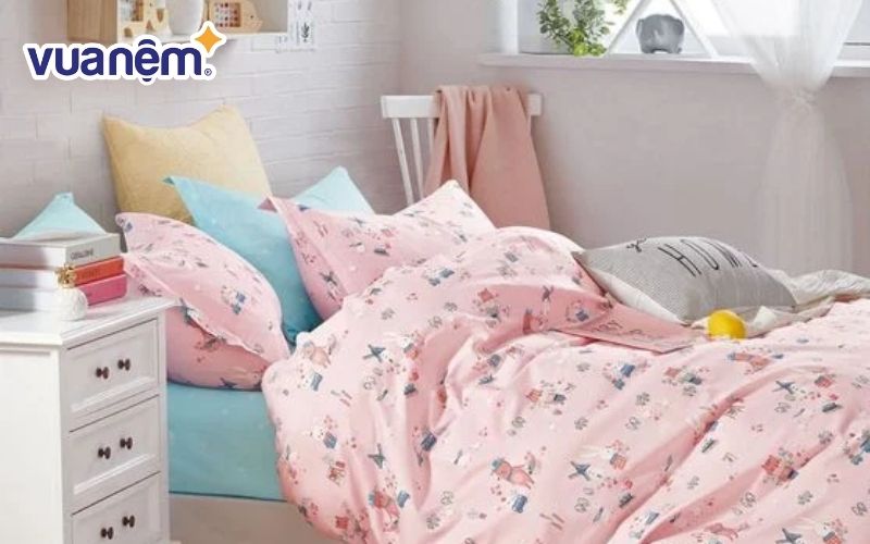 Bộ chăn ga giường cute cotton satin Nin Collins