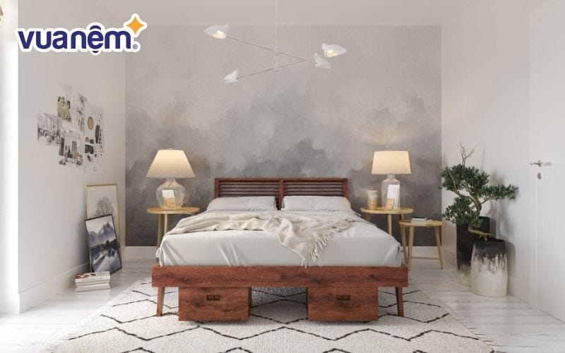 Giường gỗ óc chó với phong cách tối giản