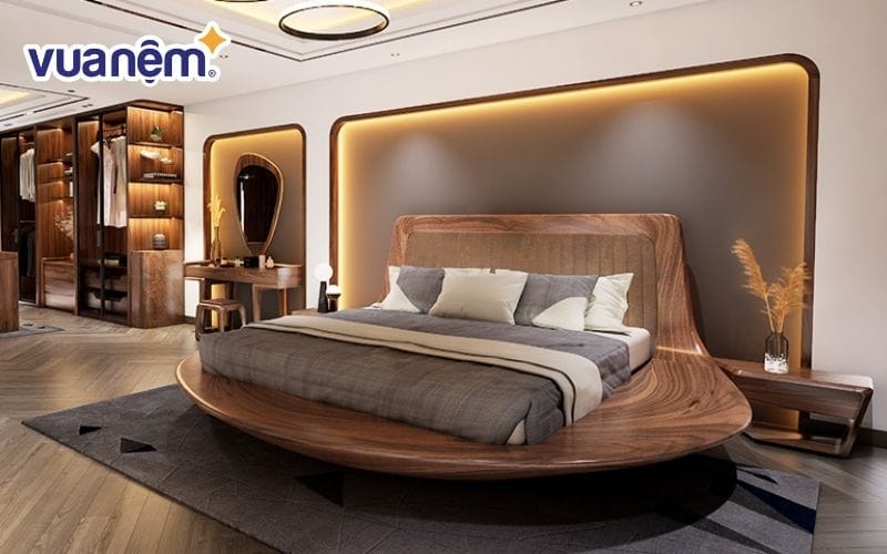 Giường gỗ óc chó thiết kế dạng tròn lạ mắt