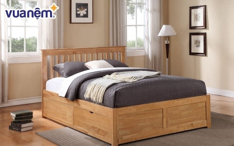 Giường ngủ gỗ dổi có ngăn kéo