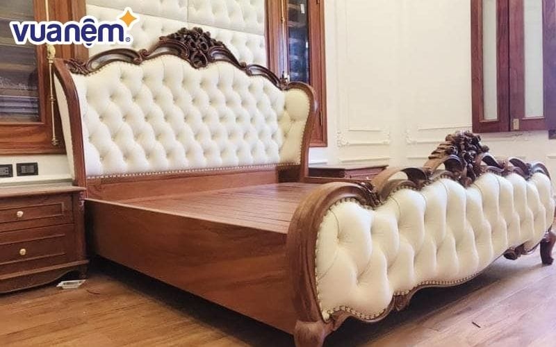 Top mẫu giường ngủ gỗ Hương đẹp - Giường ngủ gỗ Hương bọc nệm