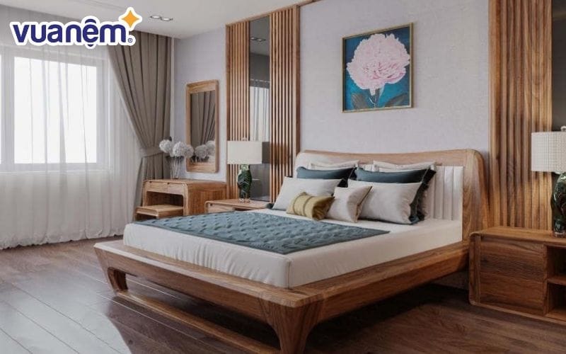 Giường ngủ gỗ Hương phong cách hiện đại tập trung vào đường nét gọn gàng, tinh giản chi tiết nhưng vẫn toát lên vẻ sang trọng.