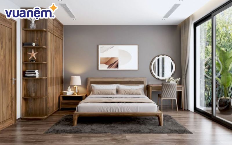 Giường ngủ gỗ pơ mu sở hữu màu sắc sáng tự nhiên nhẹ nhàng và tinh tế 