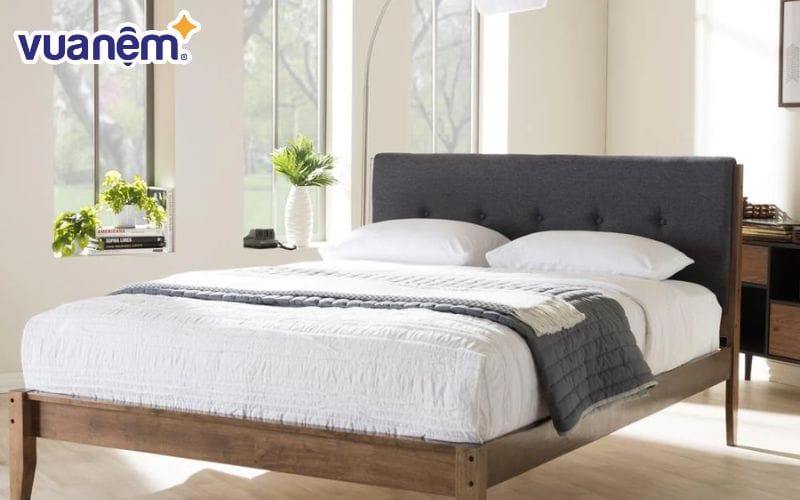 Giường ngủ gỗ tràm kết hợp đầu giường bọc đệm