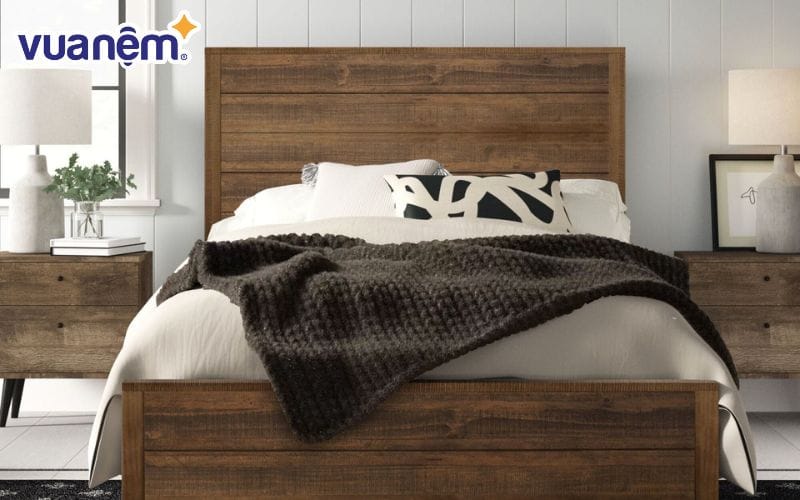 Mẫu giường ngủ gỗ tràm chân hộp đẹp