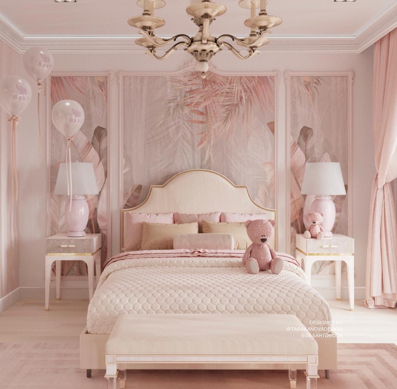 phòng ngủ màu trắng hồng