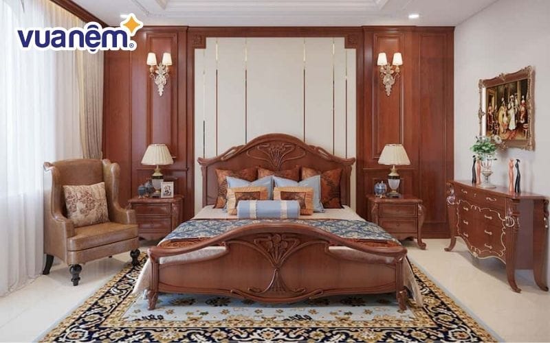 Giường ngủ gỗ đinh hương làm không gian nghỉ ngơi thêm sang trọng