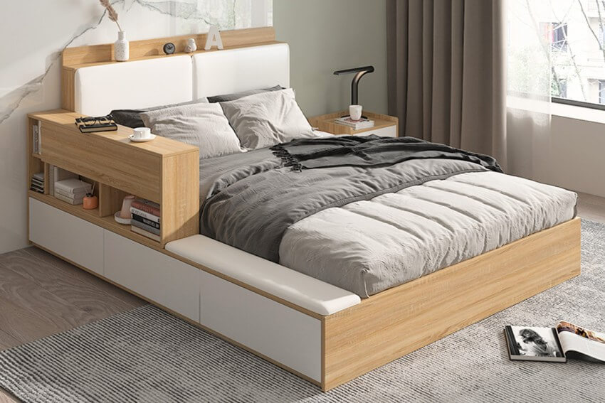 Giường ngủ gỗ MDF tích hợp nhiều ngăn chứa đồ
