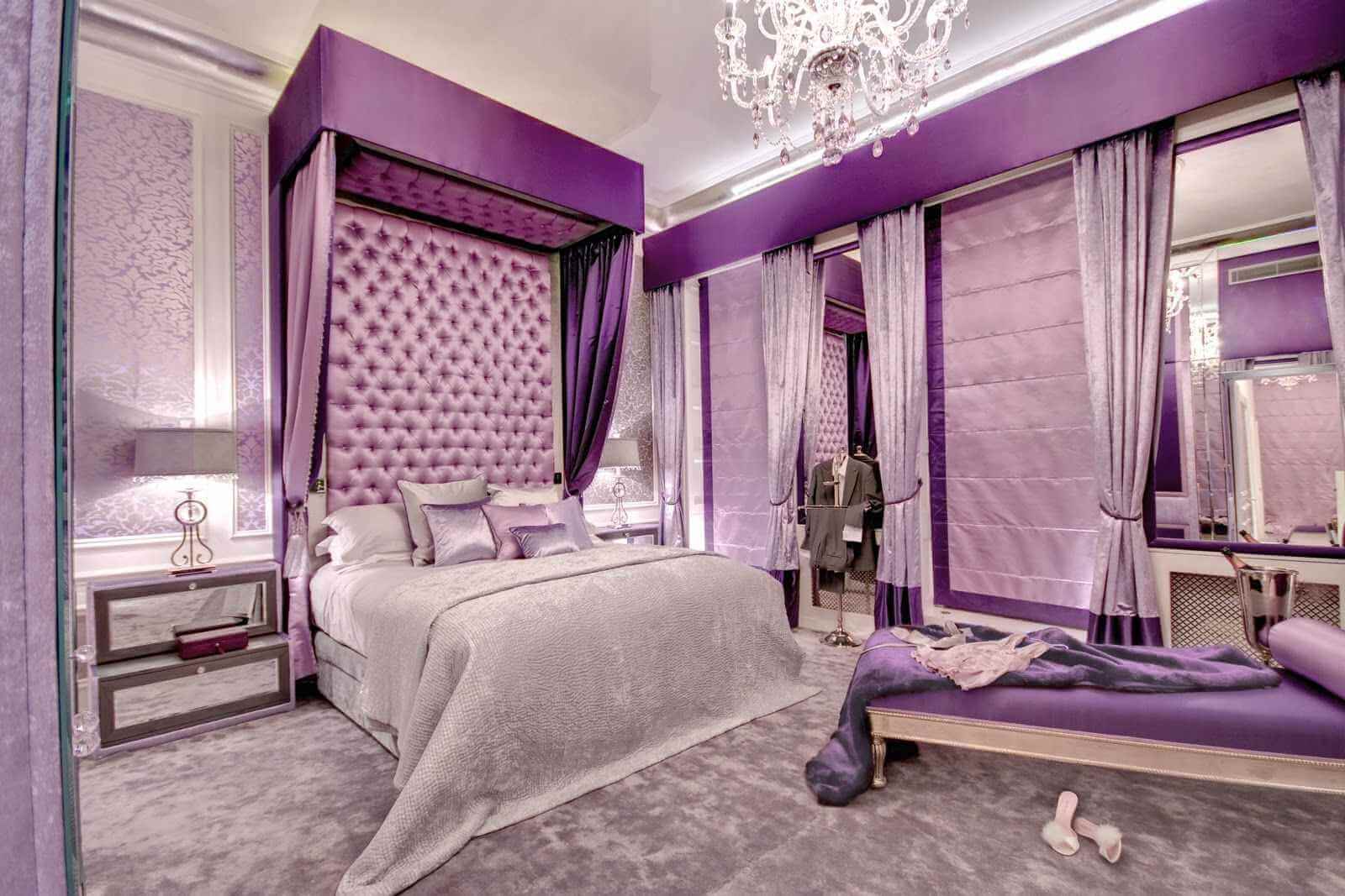 phòng ngủ màu tím kết hợp sắc trắng hồng