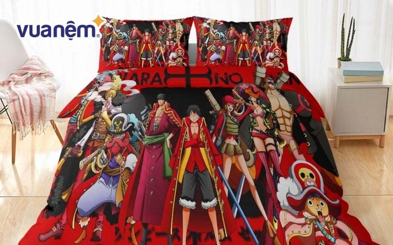 Mẫu ga giường One Piece màu đỏ ấn tượng, giúp phòng ngủ trở nên nổi bật