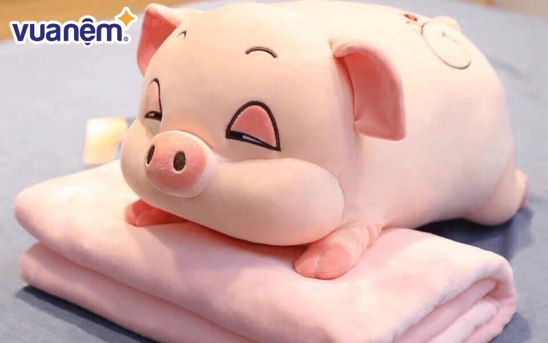 Bộ chăn gối ngủ văn phòng hình lợn cute