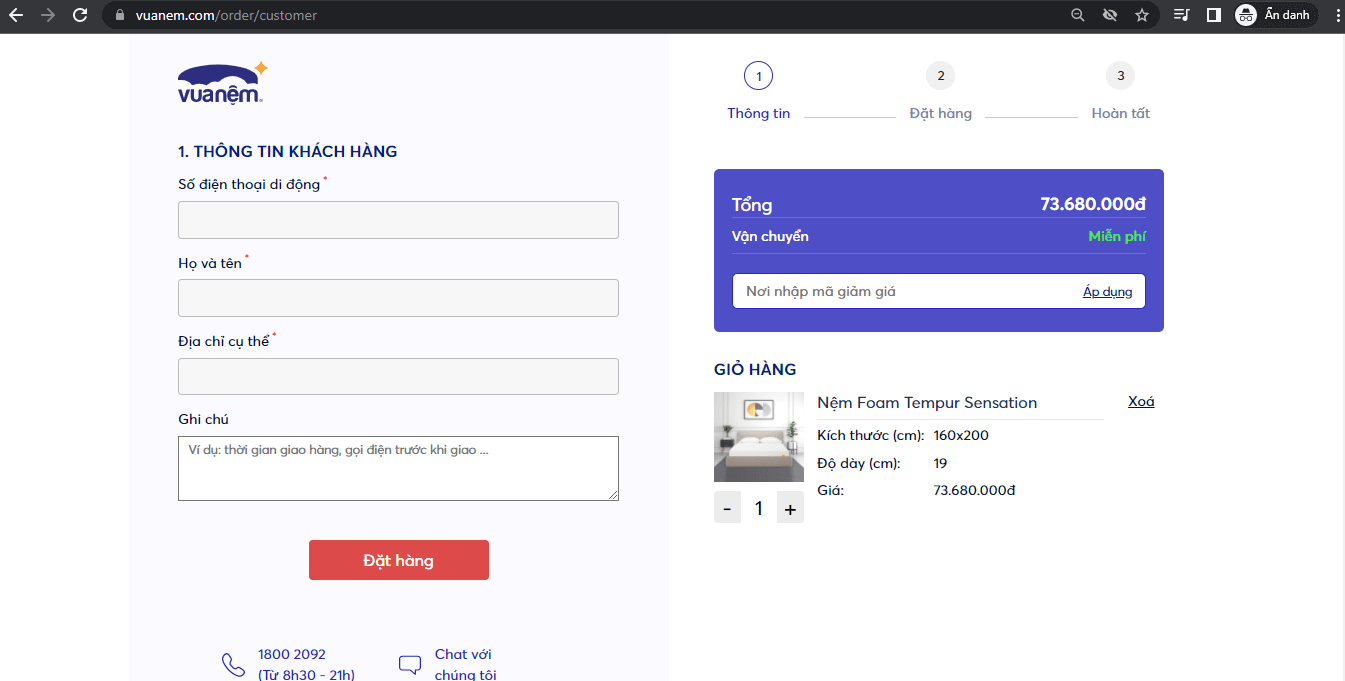 Thông tin cần cung cấp nếu muốn đặt hàng trên website vuanem.com