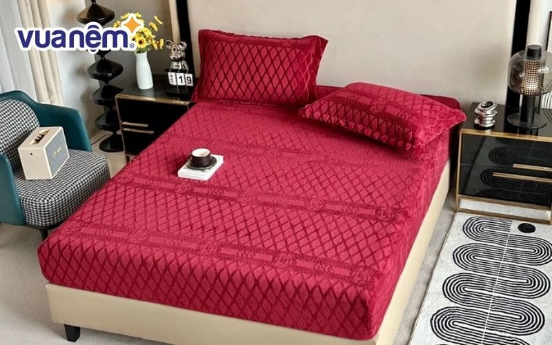 Bộ ga giường nỉ nhung bọc đệm chống tích điện