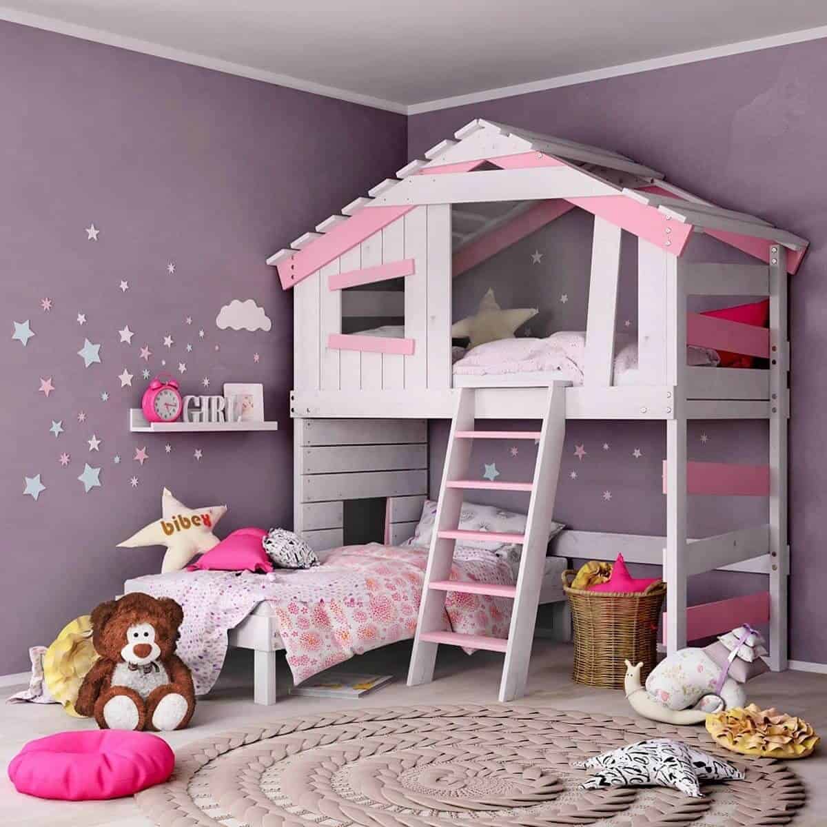 Thiết kế giường tầng màu hồng cho trẻ em