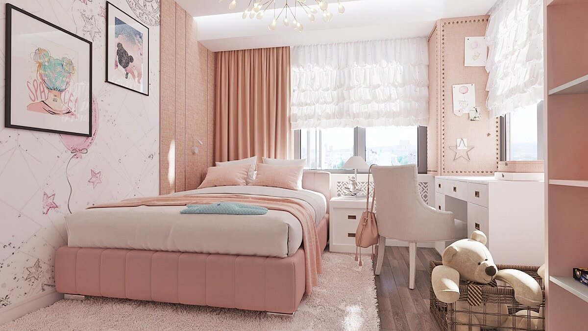 Phòng ngủ pastel hồng cho cô nàng